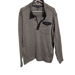 Eddie Bauer Pullover Sweater Fleece Snap Button Pocket‎ Gray Mens TL